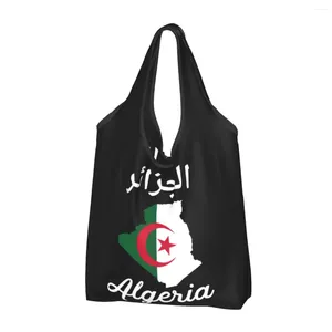Borse per la spesa Mappa della bandiera dell'Algeria Generi alimentari Durevole Grande Riutilizzabile Riciclabile Pieghevole Borsa ecologica algerina resistente Lavabile Leggera