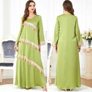 Ethnische Kleidung Kaftan Kleid Abaya für Frauen Perlen Quasten Dubai Sommer Pailletten Robe Oansatz Ramadan Gurban Muslim Arab