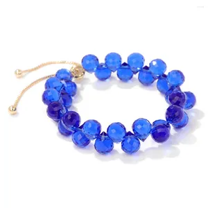 Charm Bracelets Blue Water Drop Shape Beads Adjustable Gold Color Chain Multi-layer Shiny Crystal Women Girl Gifts