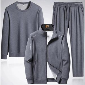 Men's Tracksuits Autumn And Winter Sports Set Round Neck Sweater Casual Pants Standing Top Windbreaker