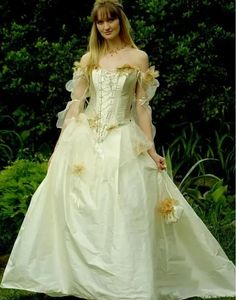 Vintage keltisches Renaissance-A-Linien-Hochzeitskleid für Frauen, fantastisches Taft-Korsett-Brautkleid, Hofschleppe hinten, Schnürung, Vintage-viktorianische Kleider 2024