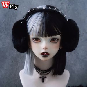 Cuffie Y2K Gothic Lolita Donne Ragazze Punk Rivetto Cuffie calde Lady Winter Warmer Nero Copri orecchie pelose Fascia pieghevole Accessori 231216