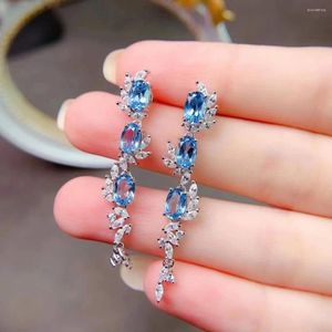 Orecchini pendenti MeiBaPJ Vero argento sterling 925 con topazio azzurro naturale a goccia lunga, gioielli da sposa con fascino raffinato per le donne