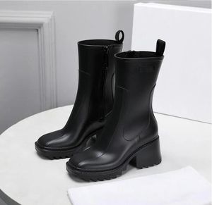 6003 Luxurys Designers Women Rain Boots England Style Waterproof Welly PVC Water Rains Shoe Zipper Vintage Square head shoes Fashion Knee-high Martin Boot