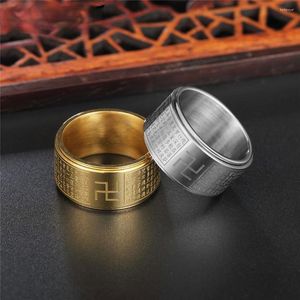 Cluster Ringe Klassische Edelstahl Drehbare Buddhismus Männer Ring Spinner Schrift Herz Sutra Gläubiger Schmuck Für Jahrestag