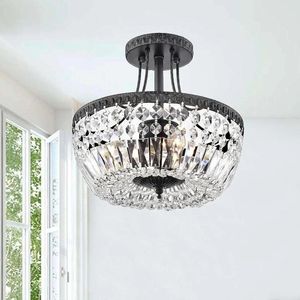 Ljuskrona Belysningsbutiken Jessica Crystal Basket 3-Light Antique Black Flush Mount Chandelier Taklampor