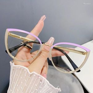 Sunglasses Frames Cat Eye Glasses Blue Light Blocking Frame For Women Trendy Metal Eyeglasses Dual Color Cat's Eyewear