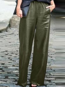 Calças masculinas Zanzea Moda PU Couro Mulheres Outono OL Calças de Perna Larga Palazzo Casual Bottoms Sólidos Femme Trabalho Pantalon Oversized 231216