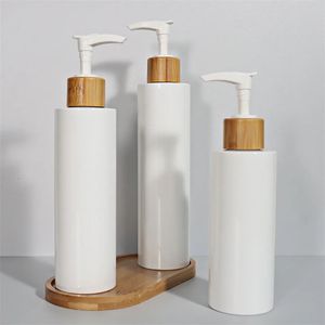 Liquid Soap Dispenser 100 300ml Portable Bottle Refillable Lotion Shampoo Bathroom Bamboo Wood Pump Empty White 231216