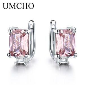 UMCHO Orecchini a clip in argento sterling massiccio 925 per le donne Rosa rosa Morganite Pietra preziosa Matrimonio Fidanzamento Gioielli di moda Regalo 22021269V