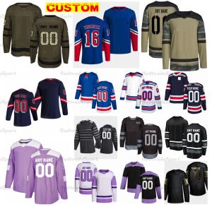 Хоккейные майки Reverse Retro Custom 16 Trocheck Goodrow Camo Fights Cancer Lafreniere Kakko Panarin Kreider Zibanejad Fox Shesterkin Re 2023