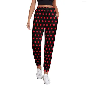 Kobiety Kobiety Red Polka Dots Women Retro Print Streetwear Joggers Spring Nowoczesne spodnie graficzne duże rozmiary