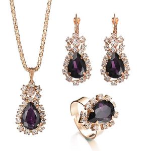 Mode smycken set kristall diamantörhängen hänge halsband ringar set för kvinnor tjej fest gåva personlighet glänsande brud juvel211l