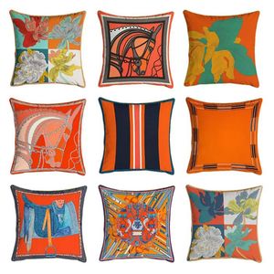 45*45cm Orange Series Cushion Covers Horses Flowers Print Pillow Case Cover for Home Chair Sofa Decoration Square Pillowcases