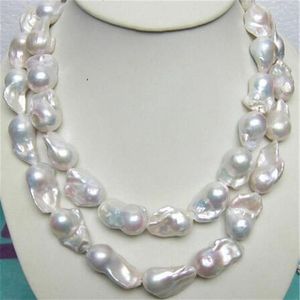 enorme 15-28MM mer du sud vero collier di perle barocche bianche 35 pouces213z