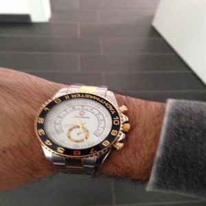 Gold Watch Men GMT Rotatable Bezel Sapphire Glass ze stali nierdzewnej opaska sportowa Kwarcowa Kwarc RelOJ Relogio 44mm H1012246D