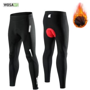 Calças de ciclismo Wosawe inverno homens ciclismo calça manter quente forro de lã mulheres esportes leggings calças compridas reflexivas calças de bicicleta à prova de vento 231216