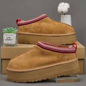 Tazz Tasman Slippers Australia Moustard Seed Chestnut Fur Slides Sheepskin Classic Ultra Mini Platform Ugly Boots冬の女性男性スリップオンシューズスエードアッパーウールフォール