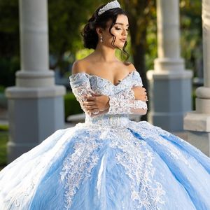 Sky Blue Quinceanera klänningar Applique spetspärlor bollklänning söt 16 år prinsessklänning i 15 år vestidos de anos