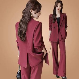 Kvinnors kostymer Blazers Kvinnors Autumn Casual Blazers Coat Matching Set Korean Elegant Professional Suit Jacket Wide Leg Pants Two Piece Suits 231216