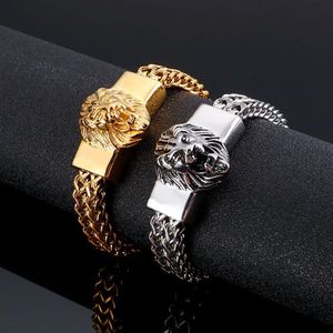 Silver gold Stainless steel Figaro Link Chain bracelet Fashion Lion Bangle 12mm 8 66'' heavy 96g weight271a