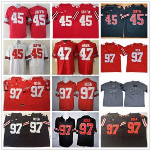 Özel NCAA Ohio State Buckeyes Koleji Futbol Jersey 97 Joey Bosa 45 Archie Griffin 47 AJ Hawk Yüksek Kalite Dikişli Kırmızı Siyah Beyaz Gri