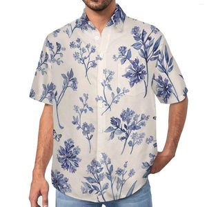 Camicie casual da uomo Camicette floreali vintage Uomo Fiori blu Stampa Camicia da vacanza oversize con grafica hawaiana a maniche corte