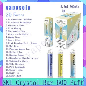 SKI Crystal Bar 600 Puff Sigaretta elettronica monouso Batteria da 500 mAh Livello 2% Puff pod preriempiti da 2,6 ml 600 Penna Vape