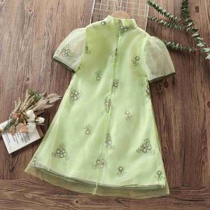 Vestidos da menina crianças verão vestidos de flores verdes para meninas vestido de princesa roupas de festa de bebê manga curta trajes infantis 4 6 7 8 10 12 anos