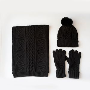 Designer Winter Wool Scarf Glove Three Piece Set New Warm Ball Knitted Hat for Men and Women