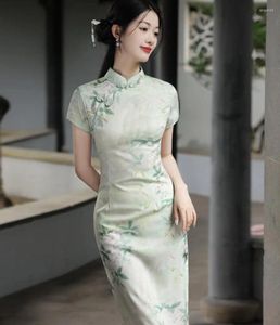Ethnische Kleidung Vintage chinesischer Stil Cheongsam Knopf Frauen Qipao Weibliche Abschlussball-Partei-Kleid Traditionelles High Split Bankettkleid Vestidso