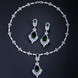 Luxury Zircon Necklace Earrings Wedding Bridal Jewelry Set CZ Pendant Necklaces Sparking Birthday Party Prom Jewelry Accessories R263O