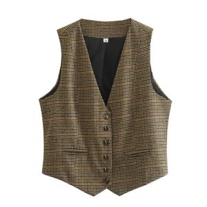 Women's Vest Vintage Plaid Waistcoat Sleeveless Jacket Chic Lady Woman Outwear 231218