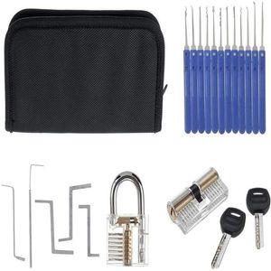 18 Transparenta Locksmith Tools Practice Lock Kit med Broken Key Extractor Wrench Tool Ta bort Hooks Hardware Lock Picks LockSmit271V