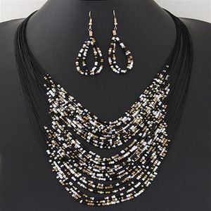 2020 Costume Jewelry Fashion Vintage Jewelry Sets Round Bohemian Multilayer Colorful Beads Statement Necklace Earrings Set232l