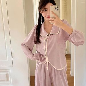 Mulheres Pijamas Roxo Jacquard Cetim Pijamas Set Mulheres Manga Longa 2 Pcs Femme Nightsuits Homewear Primavera Verão Loungewear