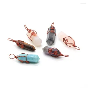 Pendanthalsband LXJ Natural Crystal Quartz Stone Red Bronze Wire Wrap Rock Amethyst Rose Quaytz Cloud Necklace Jewelry