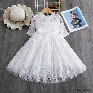 Abiti da ragazza Abito da principessa in pizzo bianco per ragazze Abito da damigella d'onore per festa di nozze Abbigliamento invernale a maniche lunghe per bambini Costume natalizio per bambini