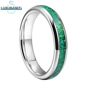 Band Rings Women's Tungsten Wedding Ring 4mm Green Opal Inlay Black Engagement Domed Band Polished Finish High Quality Comfort Fit 231218