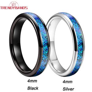 Bant Yüzükleri 4mm Mavi Opal Kakılış Tungsten Karbür Aly Band nişan yüzüğü Erkekler için Kadın Moda Parmak Takı Konforu 231218