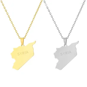 Catene Y4QE Collana con ciondolo con mappa della Siria con superficie liscia per donne ragazze regalo di gioielli per feste di compleanno siriane adolescenti amanti della pace