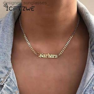 Pendant Necklaces Custom Gothic Old English Nameplate Necklace For Women Stainless Steel Chain Choker Necklaces Men Boho Pretty Jewelry GiftL231218