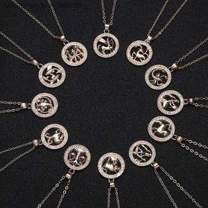 Hänge halsband smycken ihålig ut Aquarius leo skorpion taurus libra legering choker djur stjärntecken 12 konstellation hänge halsbeläggare231218