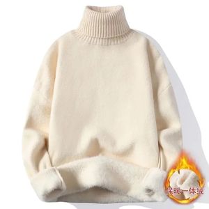 Mens Hoodies Sweatshirts One Body Mink Fleece för män plus tjock stickad Turtleneck Line Autumn och Winter Warm Loose Base Shirt Harajuku tröja 231218