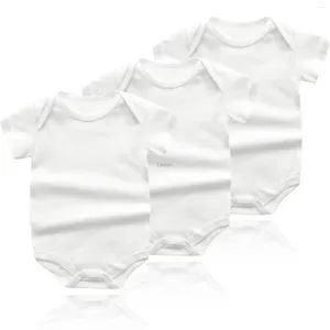 Rompers 3pcs/set yaz bebek romper basit saf beyaz bodysuit kısa kollu giysiler pamuk giysi erkek kız tulum 3-24m toptanlar