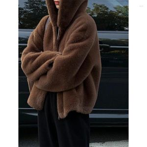 여자 모피 겨울 후드 가짜 인조 코트 여성 지퍼 느슨한 패션 따뜻한 모방 재킷
