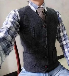 Blazers herr brudgum Vest Country Wedding Wool Herringbone Tweed Vest Slim Fit Men's Suit Vest Dress Coat Dress Vest