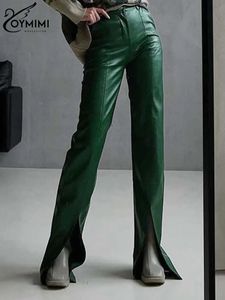 Kadın Pantolon Capris Oyimi Vintage Yeşil Pu Deri Zarif İnce Yüksek Belli Katı Pantolon Moda K yarı Tam Uzunluk Sokak Giydirme 231218