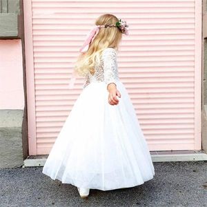 Kız elbiseler basit güzel dantel aplikeler çiçek kızlar düğünler için uzun kollu sırtsız doğum günü partisi prenses ilk cemaat