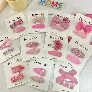 Hårtillbehör 2st Korean Pink Girls Princess Hairpin Sweet Bow Flower Droplet Oval Baby Kids Clip utsökande mångsidiga barn huvudbonader